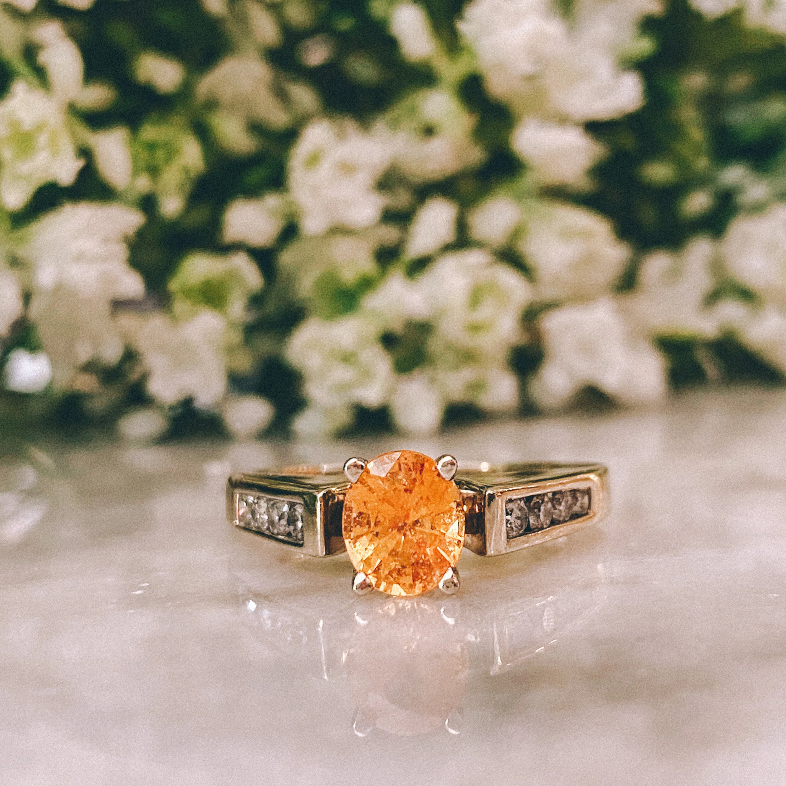 14k White Gold 1.15ct Oval Golden Sapphire Engagement Ring with 0.24 cttw Diamond Accents