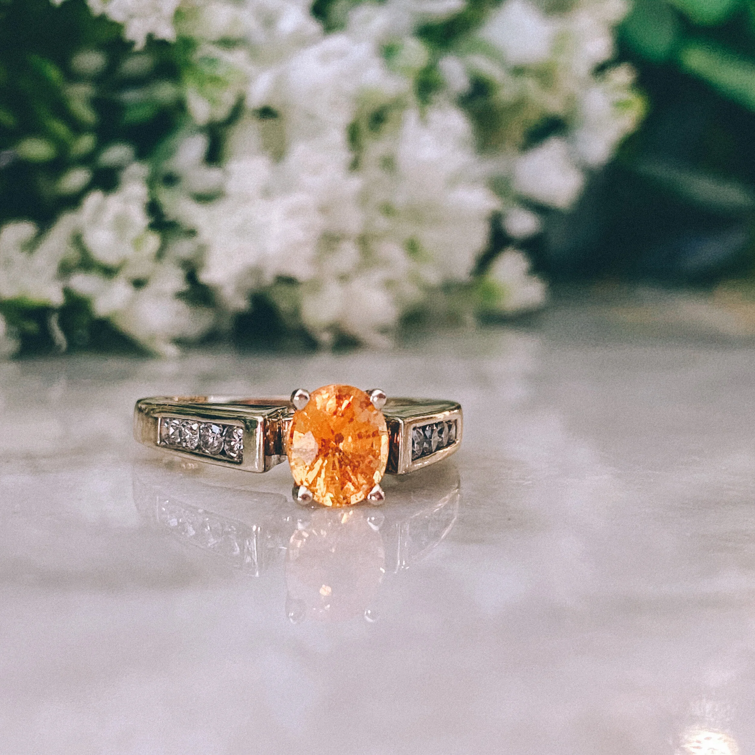 14k White Gold 1.15ct Oval Golden Sapphire Engagement Ring with 0.24 cttw Diamond Accents