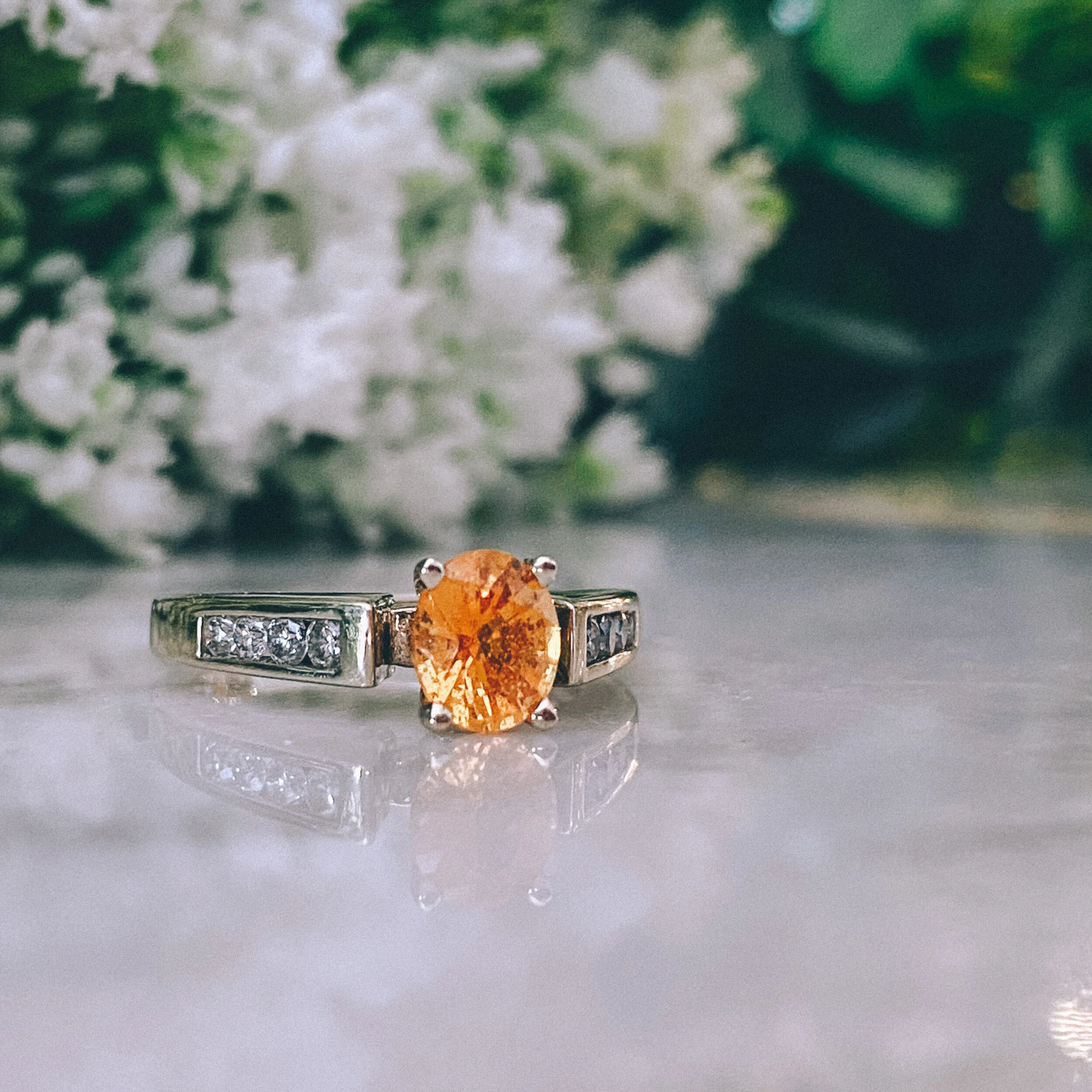 14k White Gold 1.15ct Oval Golden Sapphire Engagement Ring with 0.24 cttw Diamond Accents