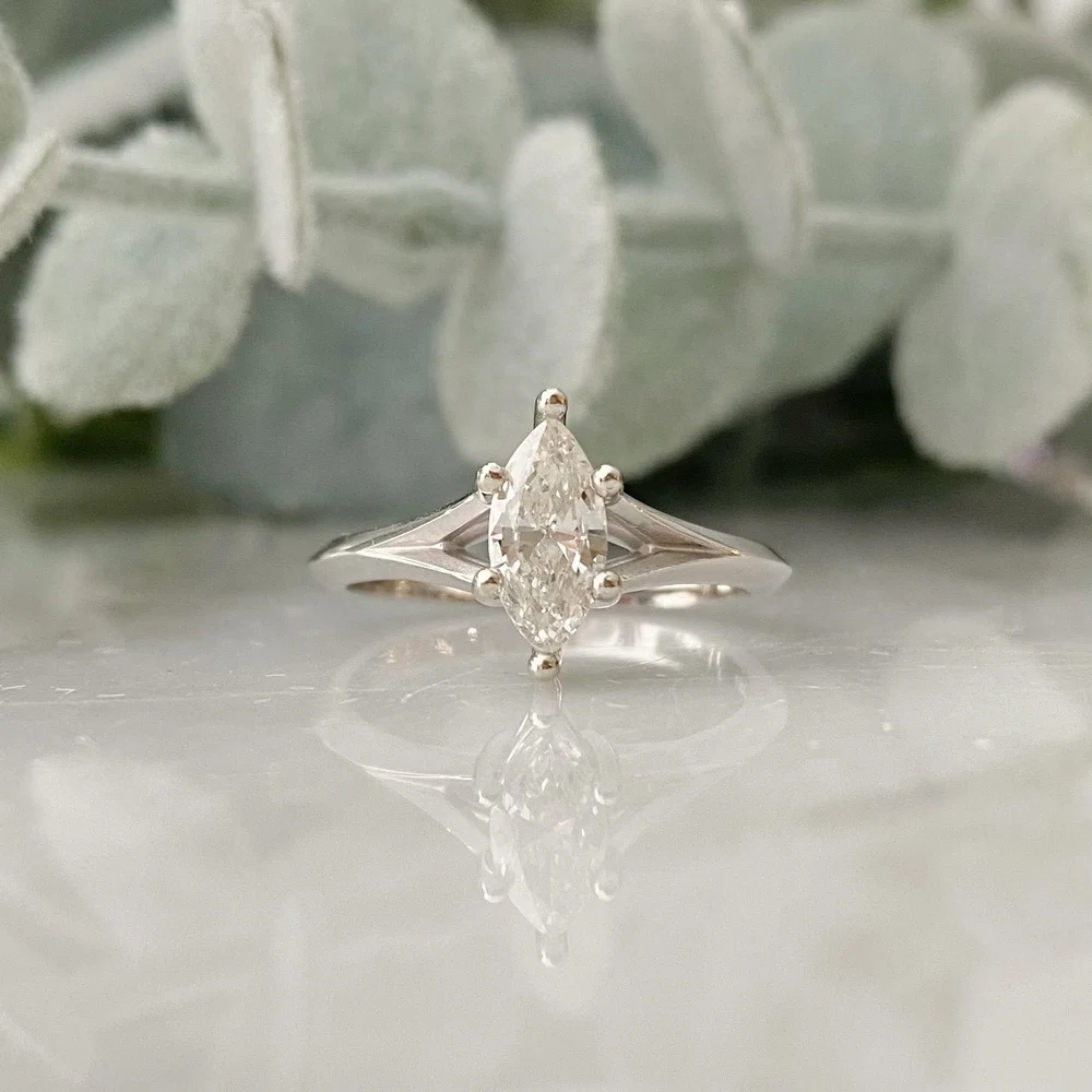 14k White Gold 1/2ct Marquise Diamond Split Shank Solitaire