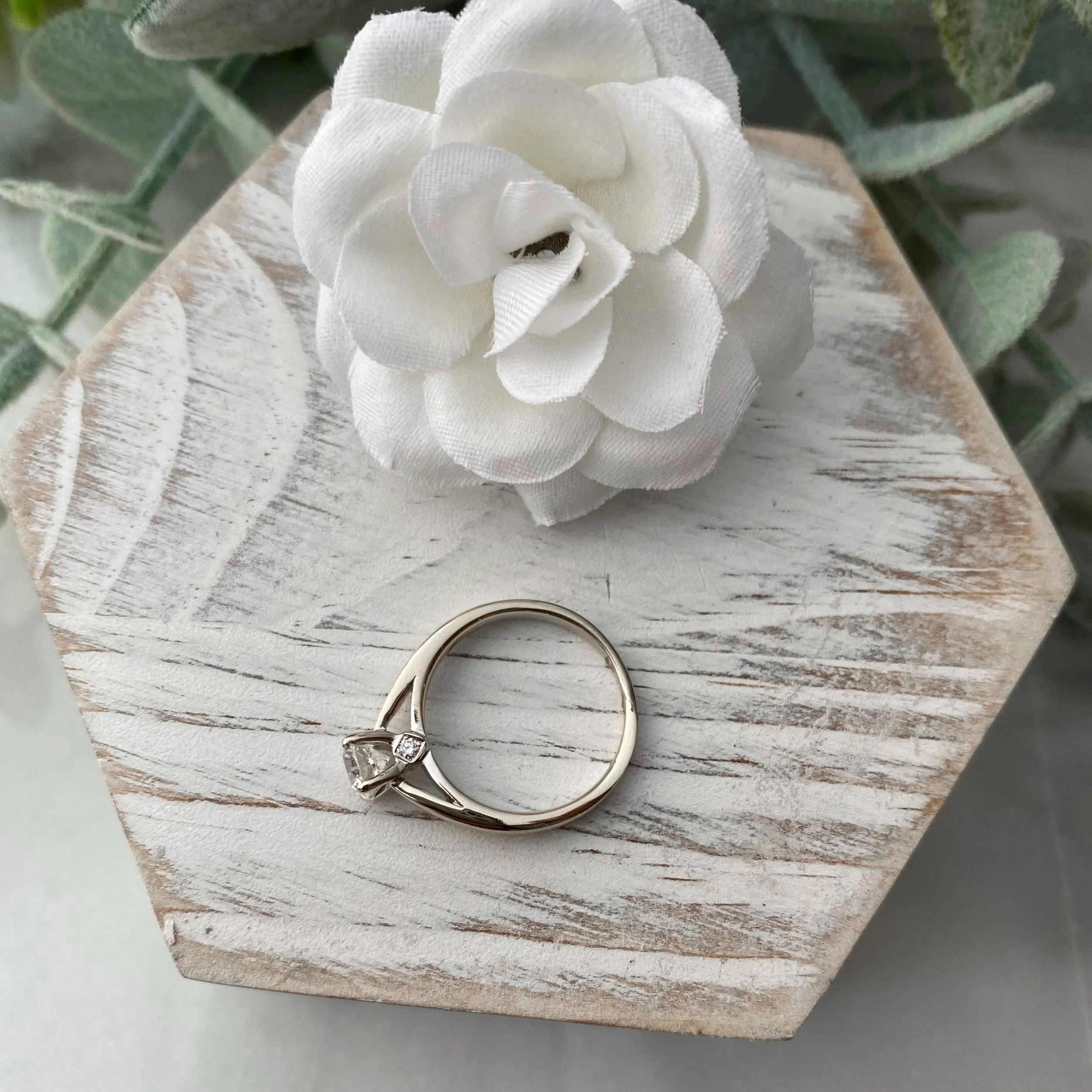 14k White Gold 0.73ct Diamond (VS2/G) Solitaire Engagement Ring with 0.04cttw Diamond Peak-a-boo Accent