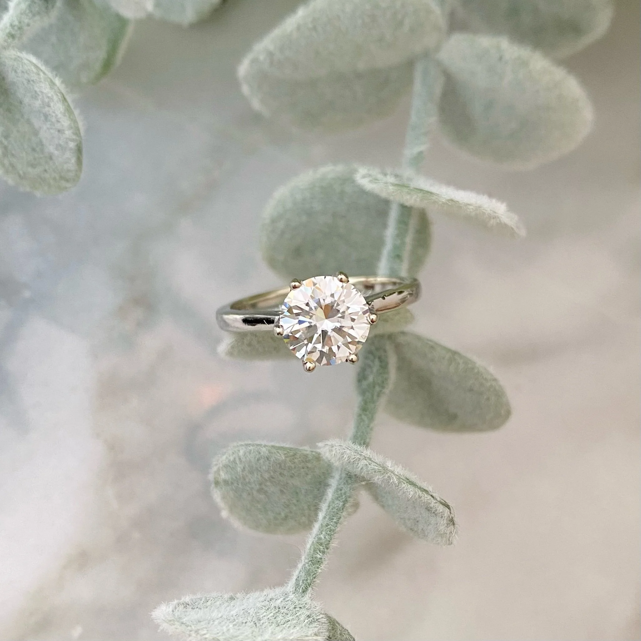 14k White Gold Crown 1.25 ct Round Moissanite Solitaire Engagement Ring  Size 7