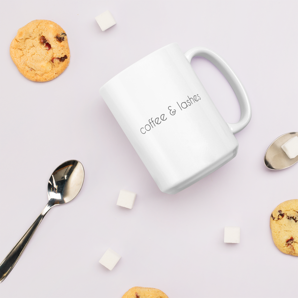 coffee & lashes mug 15 oz.  cat vo