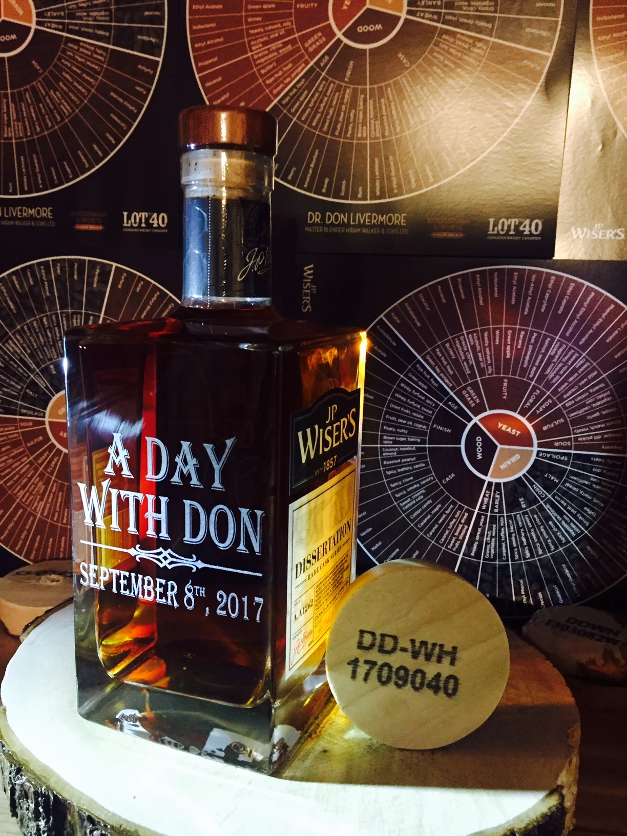 An engraved bottle of Dissertation to commemorate the tour. Engraved bottles can be bought from the distillery and shipped throughout the province.