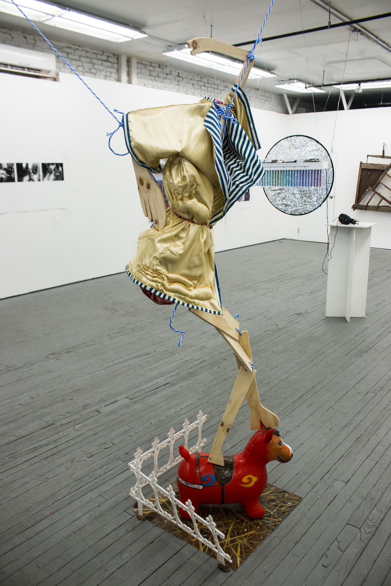 Christine Stiver’s “Britchin,” a headless horsewoman perched atop a painted pony, simultaneously whimsical and brutal, operates in the space between the perverse and the poetic.