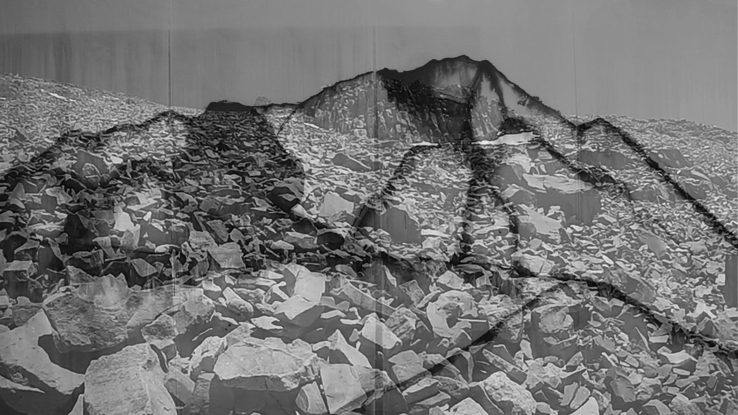 Laura Scandrett’s My Magic Mountain , a rock-climbing journey projected onto painted silk, addresses mortality and landscape. The artist encourages viewers to interact with the piece by touching a stone that was displaced from a mountain’s peak before it returns to the mountain next fall.