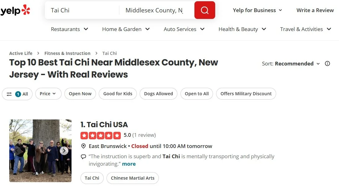 Tai Chi USA Ranked  #1 in Middlesex County NJ