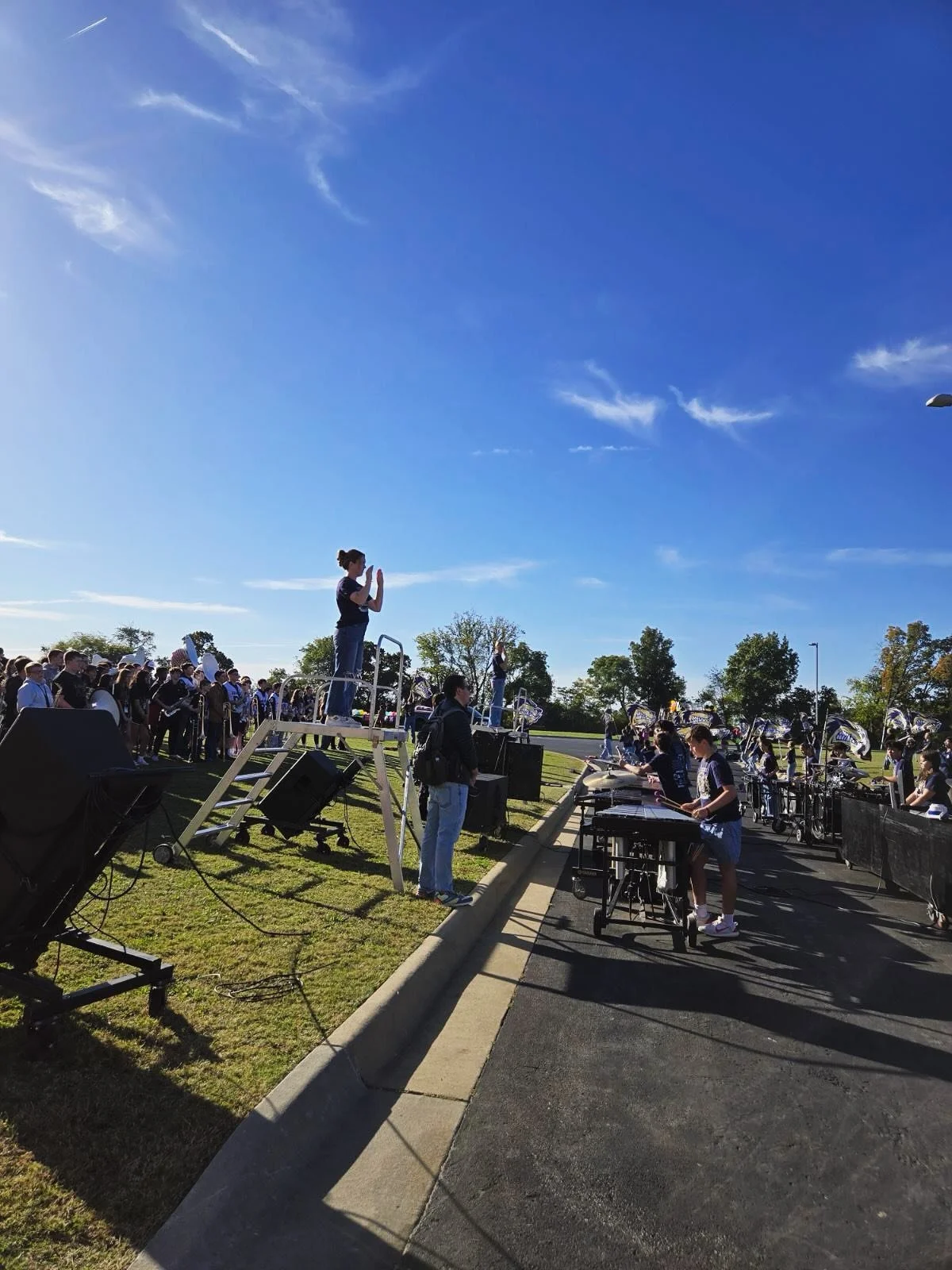 We had a great time welcoming back our friends from LJHS and GJHS 8th grade bands!  After a preview of our show, we spent some time in sections and then marched in the Homecoming parade together. Come see us perform tonight as the Wolverines take on