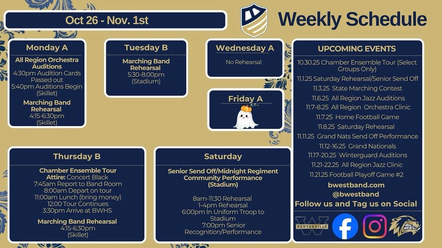 Our annual senior night/community performance is THIS SATURDAY!! We are so ready to honor our senior class of 2026. Have a great week! 👻 🎃