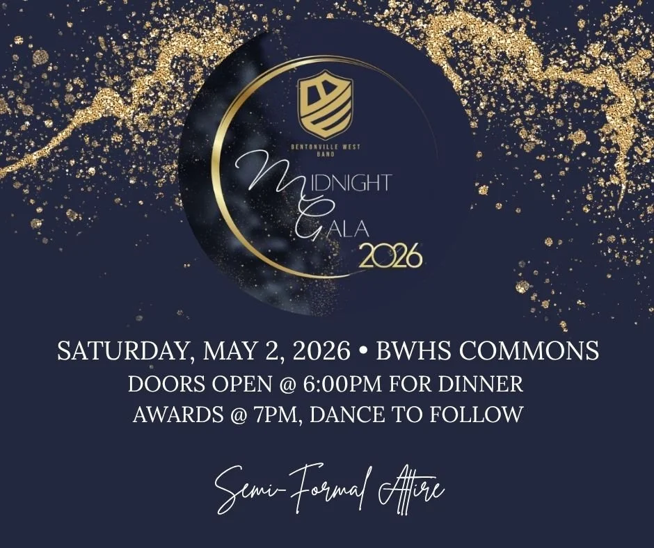 🌟Tickets are on sale NOW for our annual band banquet, the 2026 Midnight Gala!🌟

All students in the band program receive a complimentary ticket, but must register.  Parents are encouraged to attend and students may bring up to 4 guests.  Registrati