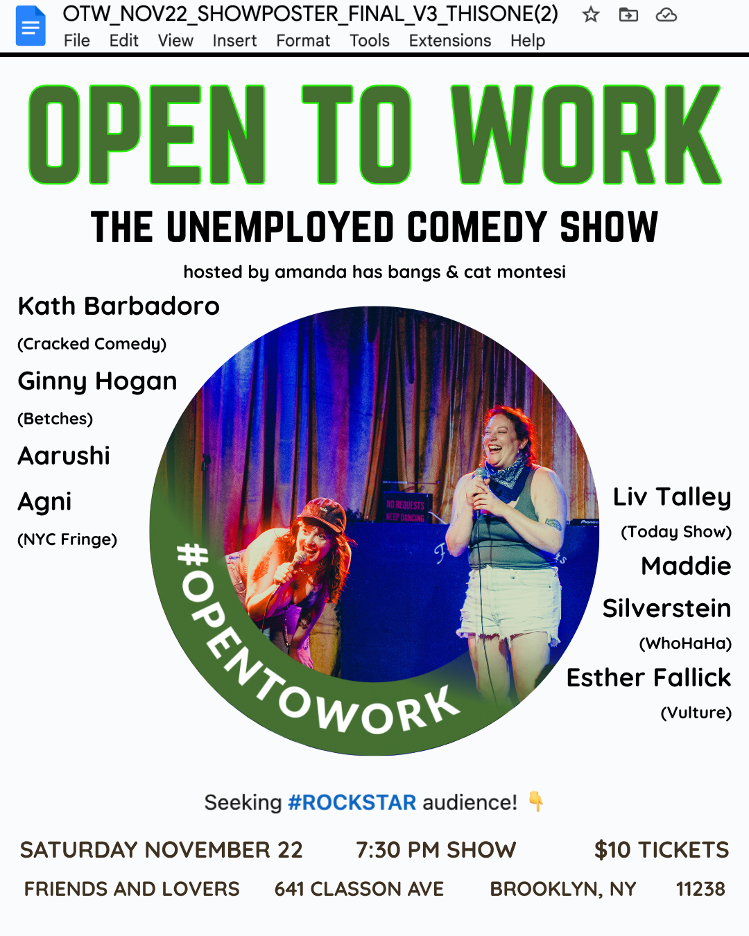 Open To Work: An Unemployed Comedy Show