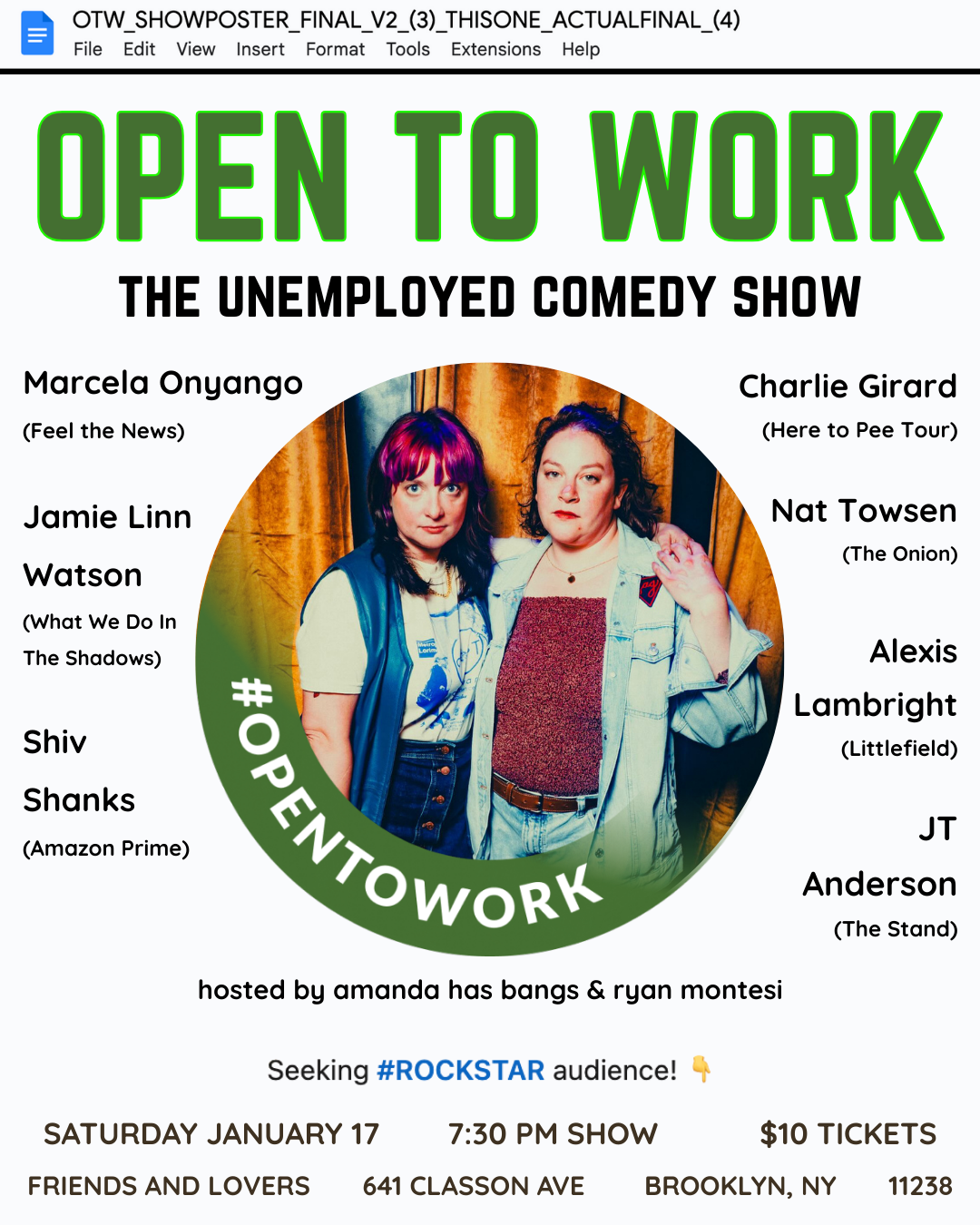 Open To Work: An Unemployed Comedy Show