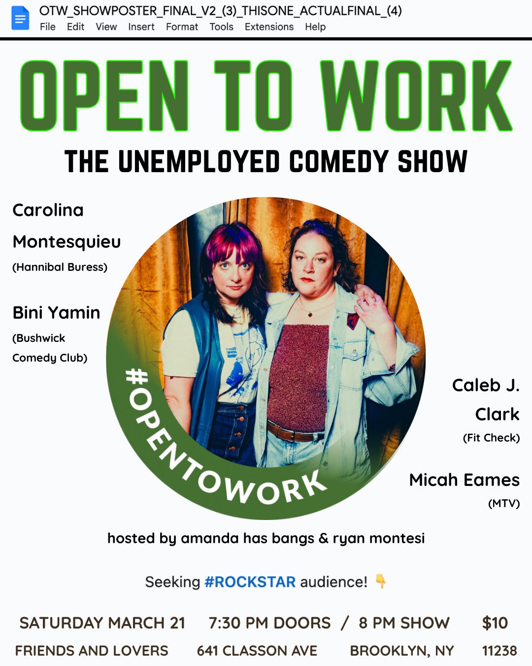 Open To Work: An Unemployed Comedy Show