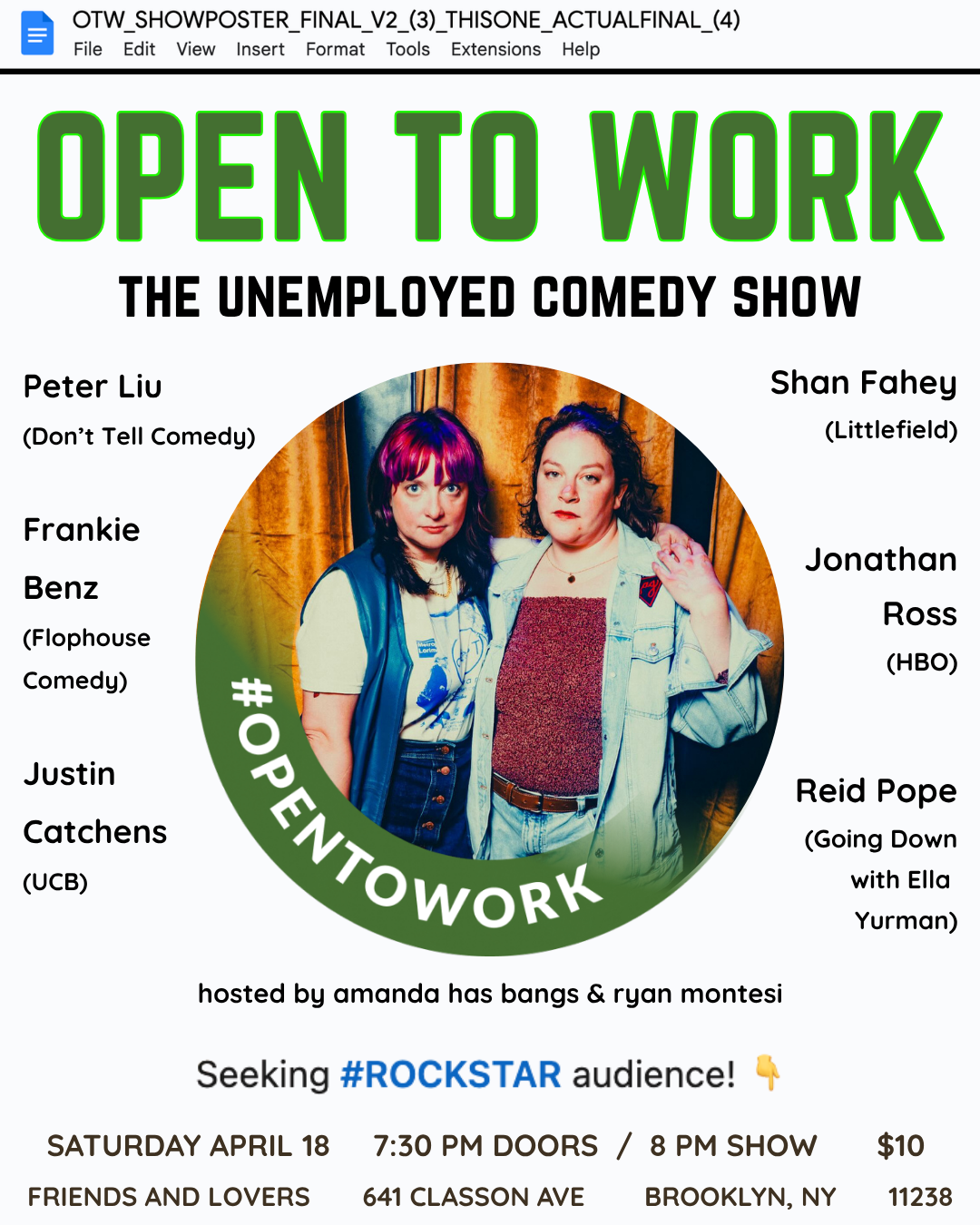 Open To Work: An Unemployed Comedy Show