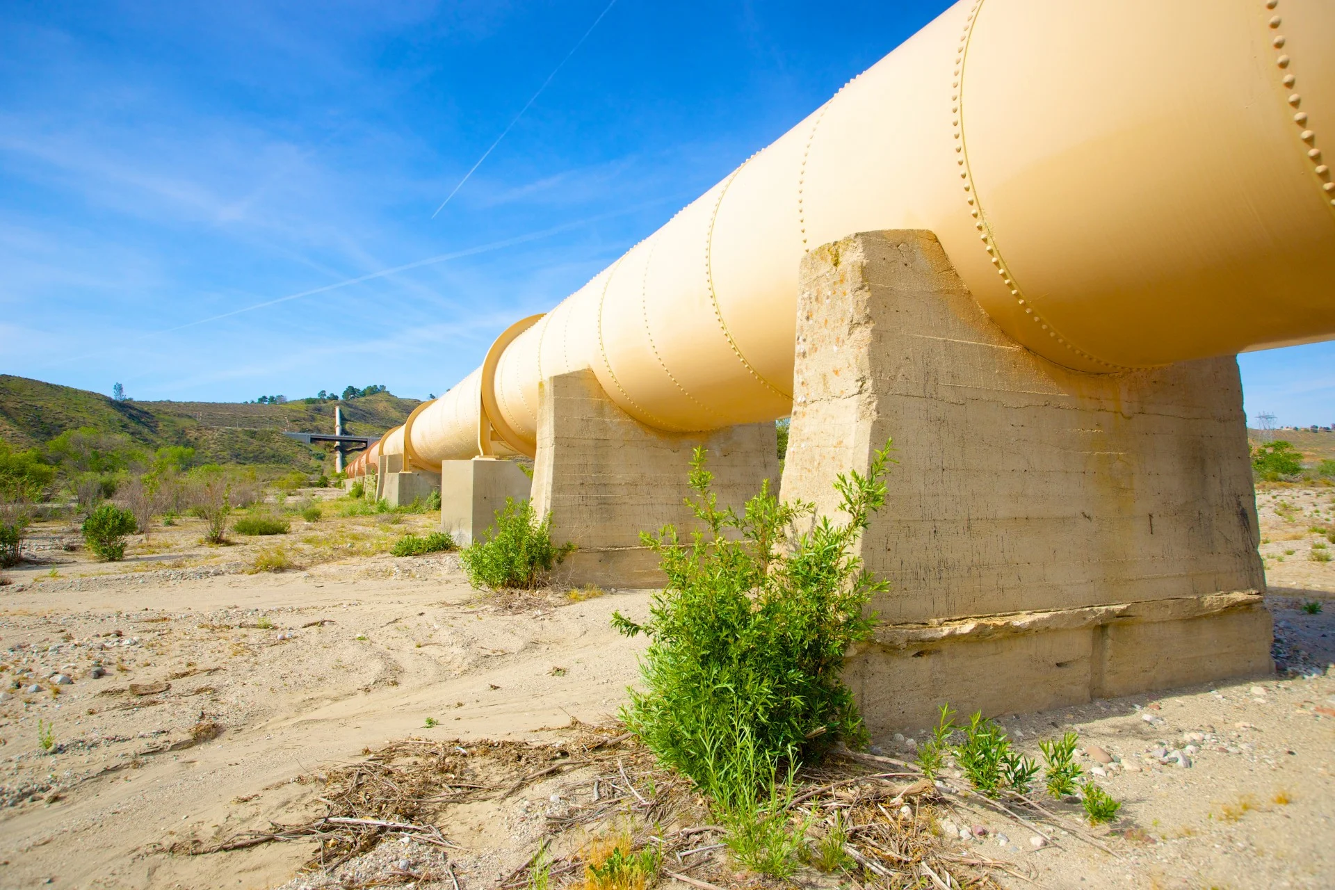 Pipeline runs through a desert wash in southern California.