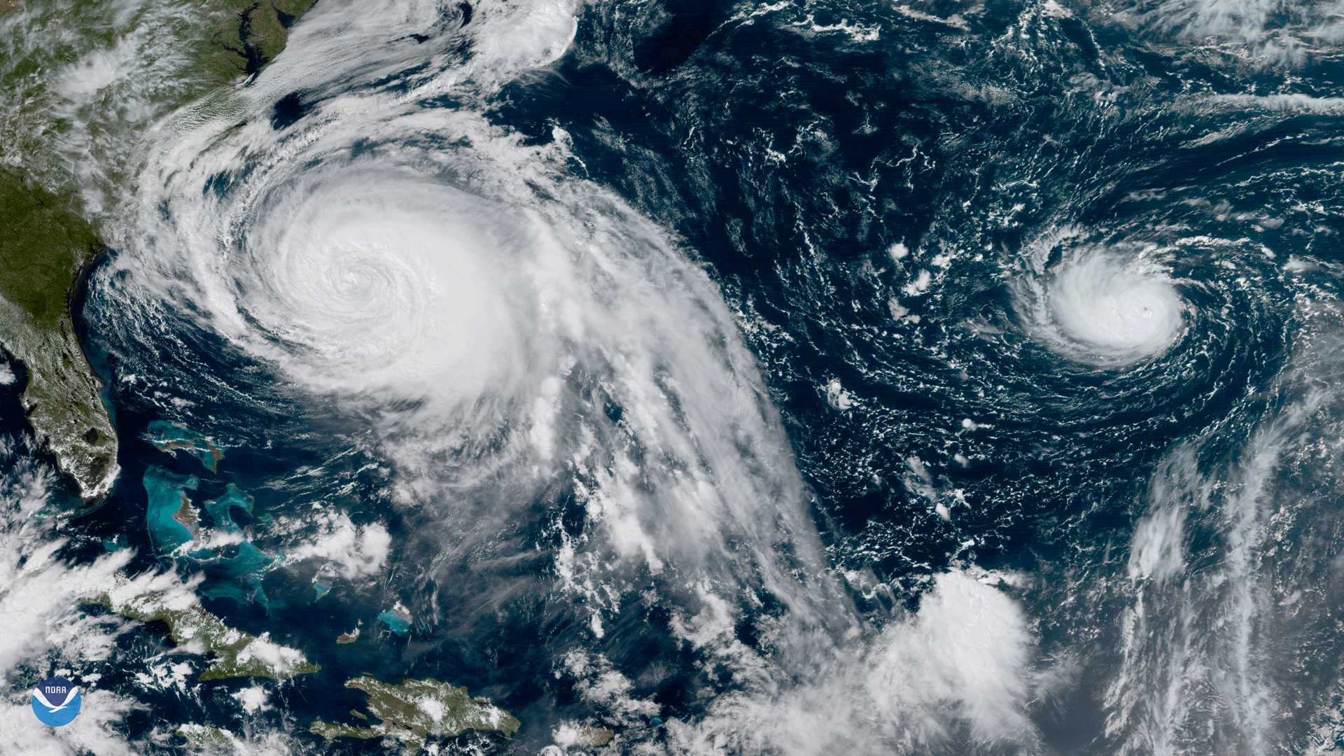 Hurricanes Maria and Lee in the Atlantic. Photo courtesy of noaa.gov