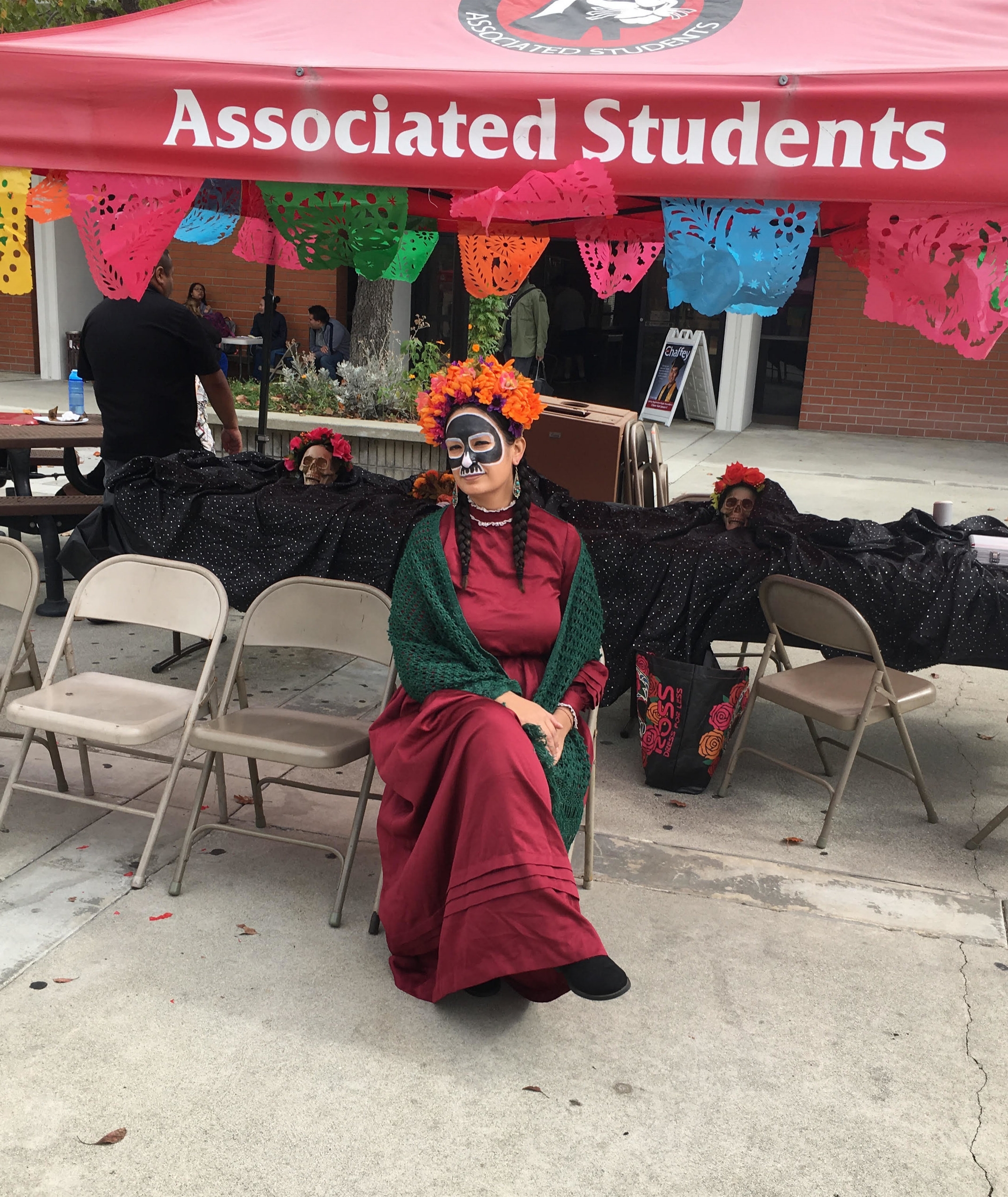  Stephanie Salas painted in the style of La Catrina, and student at The Academy of the Arts in El Sereno, attends the Chaffey College Day of the Dead event.&nbsp;Every year the Wignall Museum at Chaffey College has promoted The Day of the Dead event 
