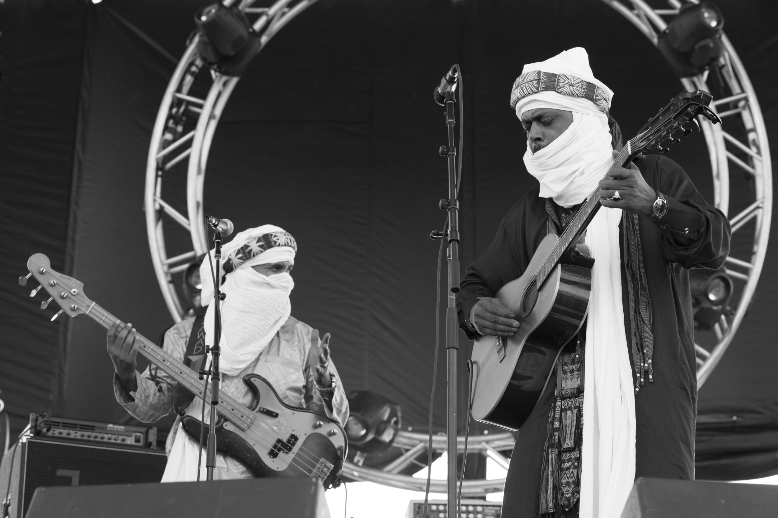  Alhassane Ag Touhami and Abdallah Ag Alhousseyni of North African band Tinariwen 
