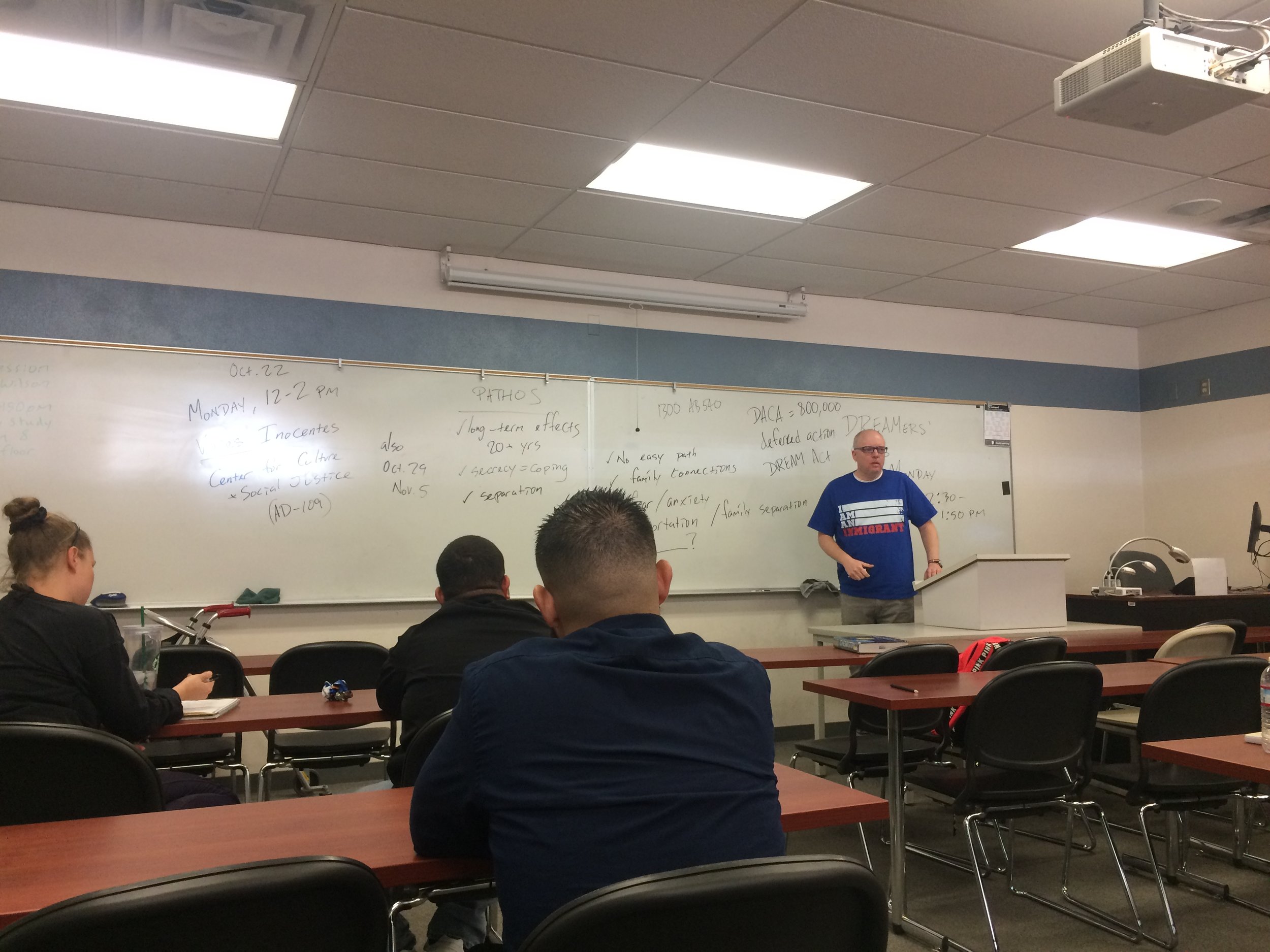  English Instructor Neil Watkins hosting discussion about  Documented.  Photo Courtesy: Paris Barraza. 