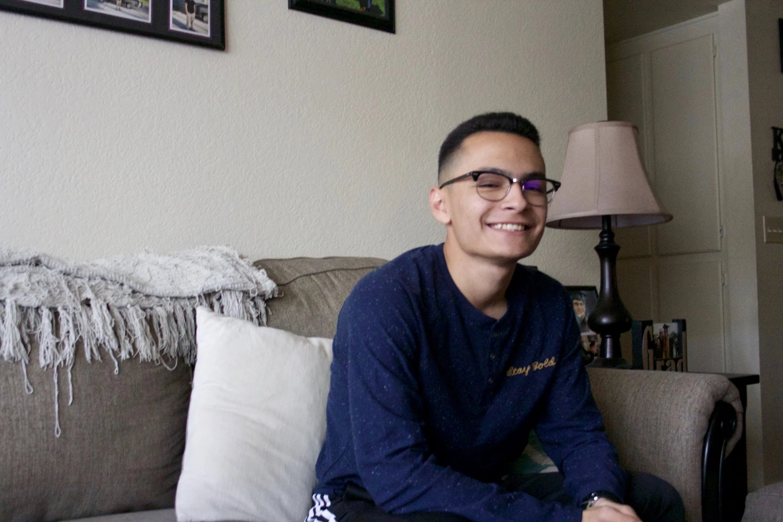 Student Josh Godoy at his home in Fontana.