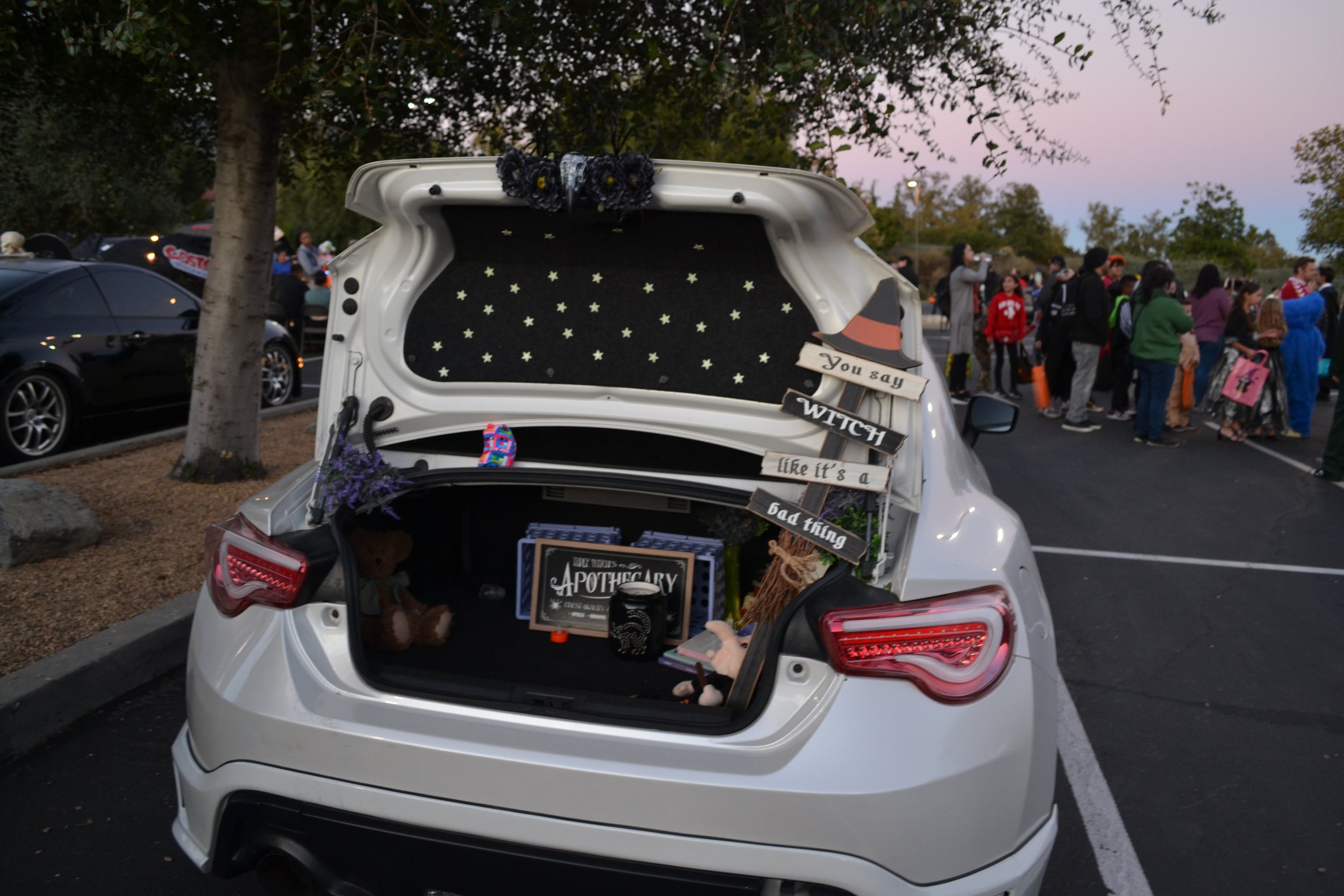 Trunk decorated in Witch decor. 