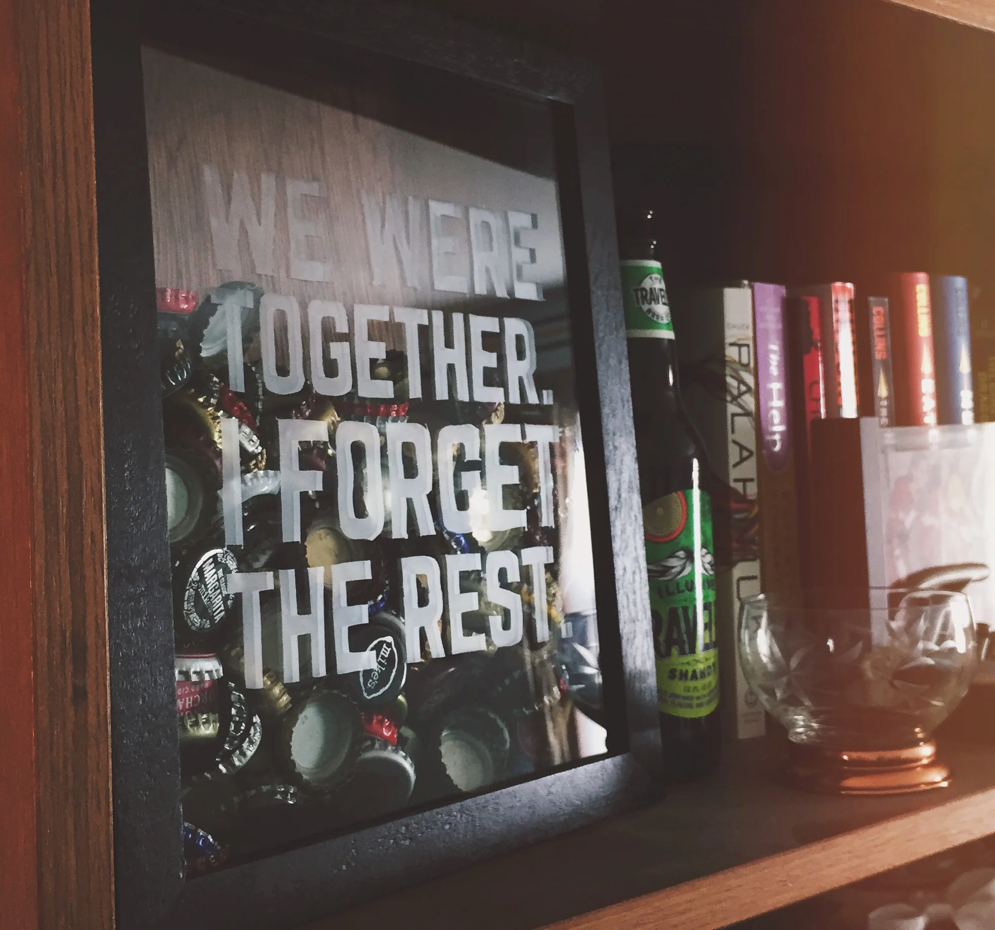  Etched glass shadowbox. 