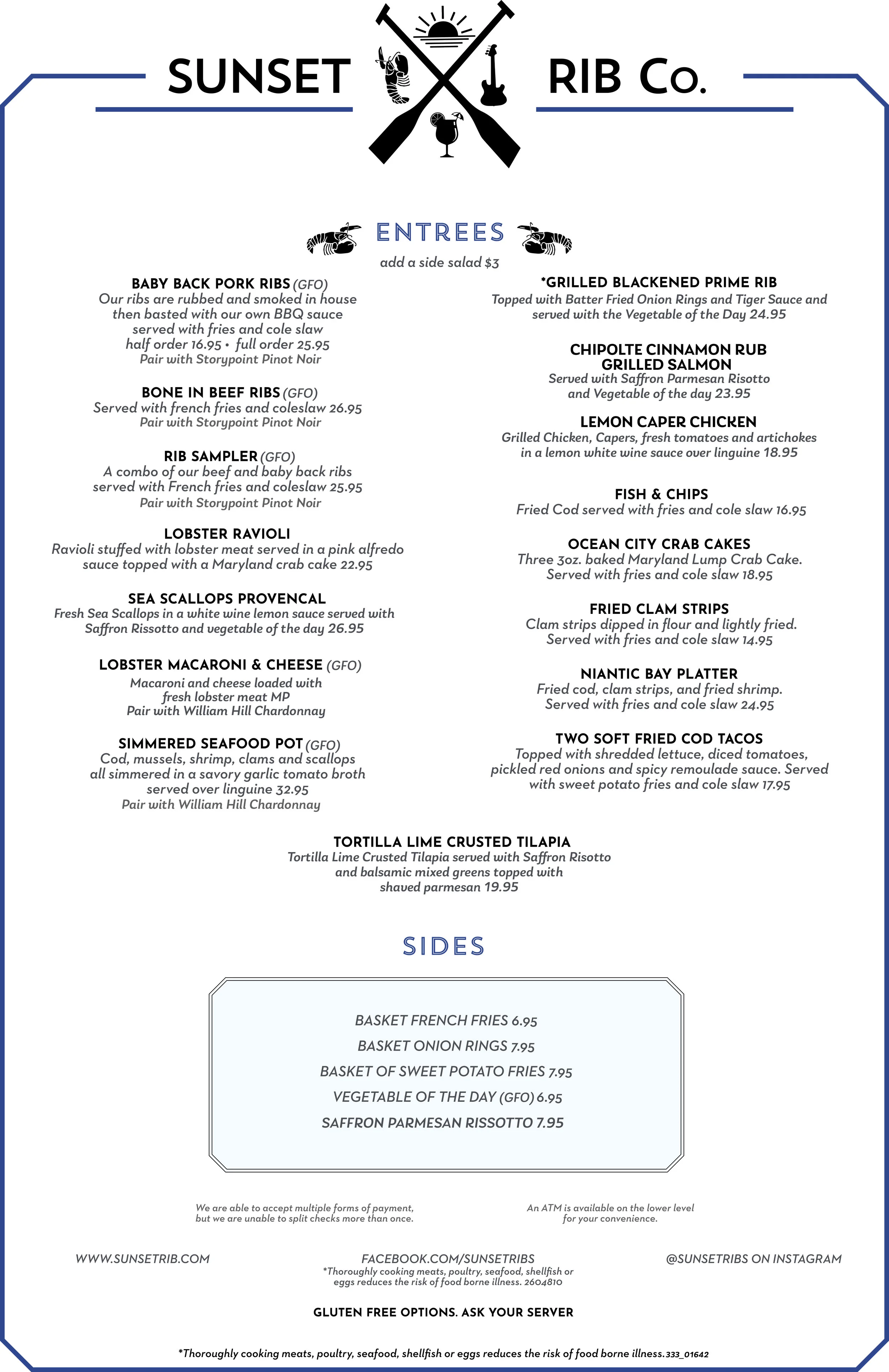 MENU — SUNSET RIBS