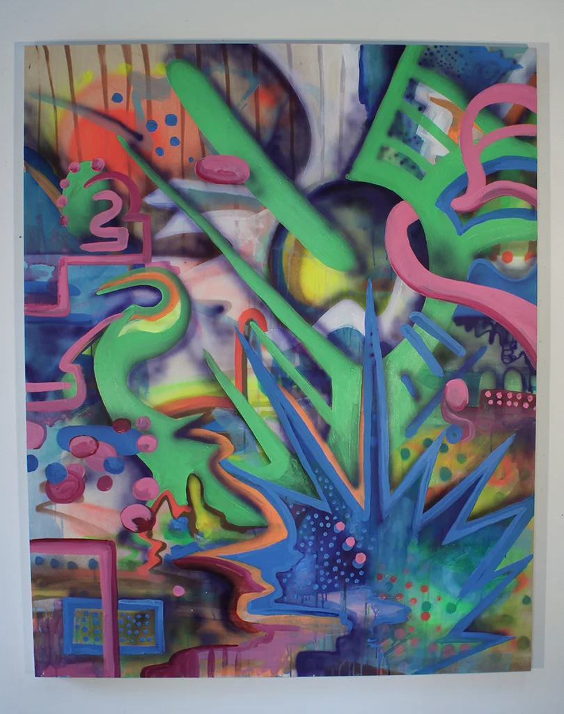 Fragments of Neverland, 2016, acrylic and spray paint on wooden panel, 4’x3’