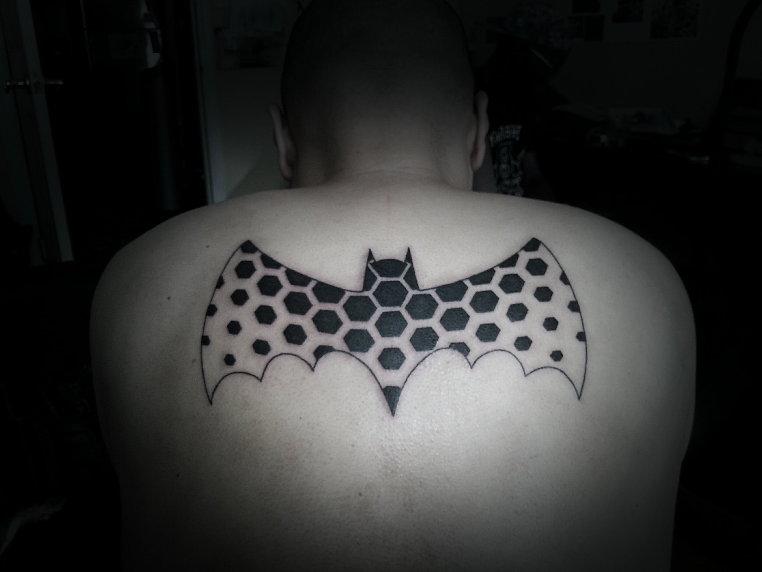 Tattoo uploaded by Mihail Miloshevski • The Dark Knight symbol #batman  #thedarkknight #dccomics #brokenink • Tattoodo