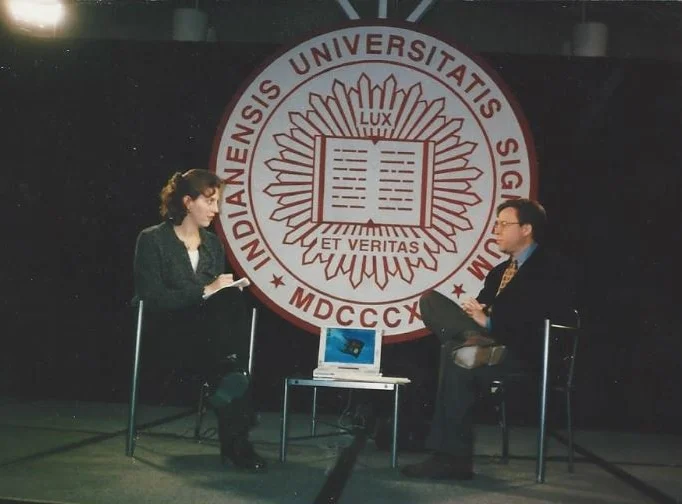 Interviewing Bob Costas prior to his Bob Knight interview at Indiana University.