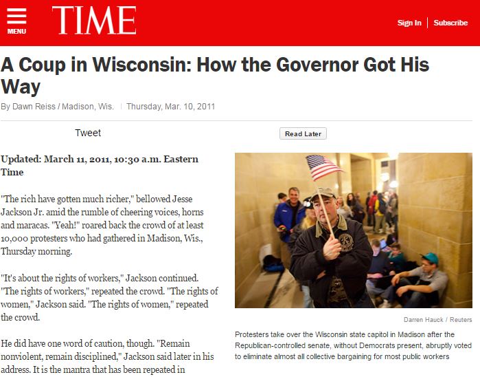 "The rich have gotten much richer," bellowed Jesse Jackson Jr. amid the rumble of cheering voices, horns and maracas. "Yeah!" roared back the crowd of at least 10,000 protesters who had gathered in Madison, Wis., Thursday morning. 