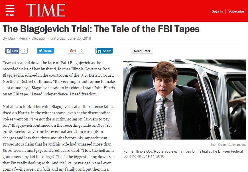 Tears streamed down the face of Patti Blagojevich as the recorded voice of her husband, former Illinois Governor Rod Blagojevich, echoed in the courtroom of the U.S. District Court, Northern District of Illinois. "It's very important for me to make a lot of money," Blagojevich said to his chief of staff John Harris on an FBI tape. "I need independence. I need freedom."