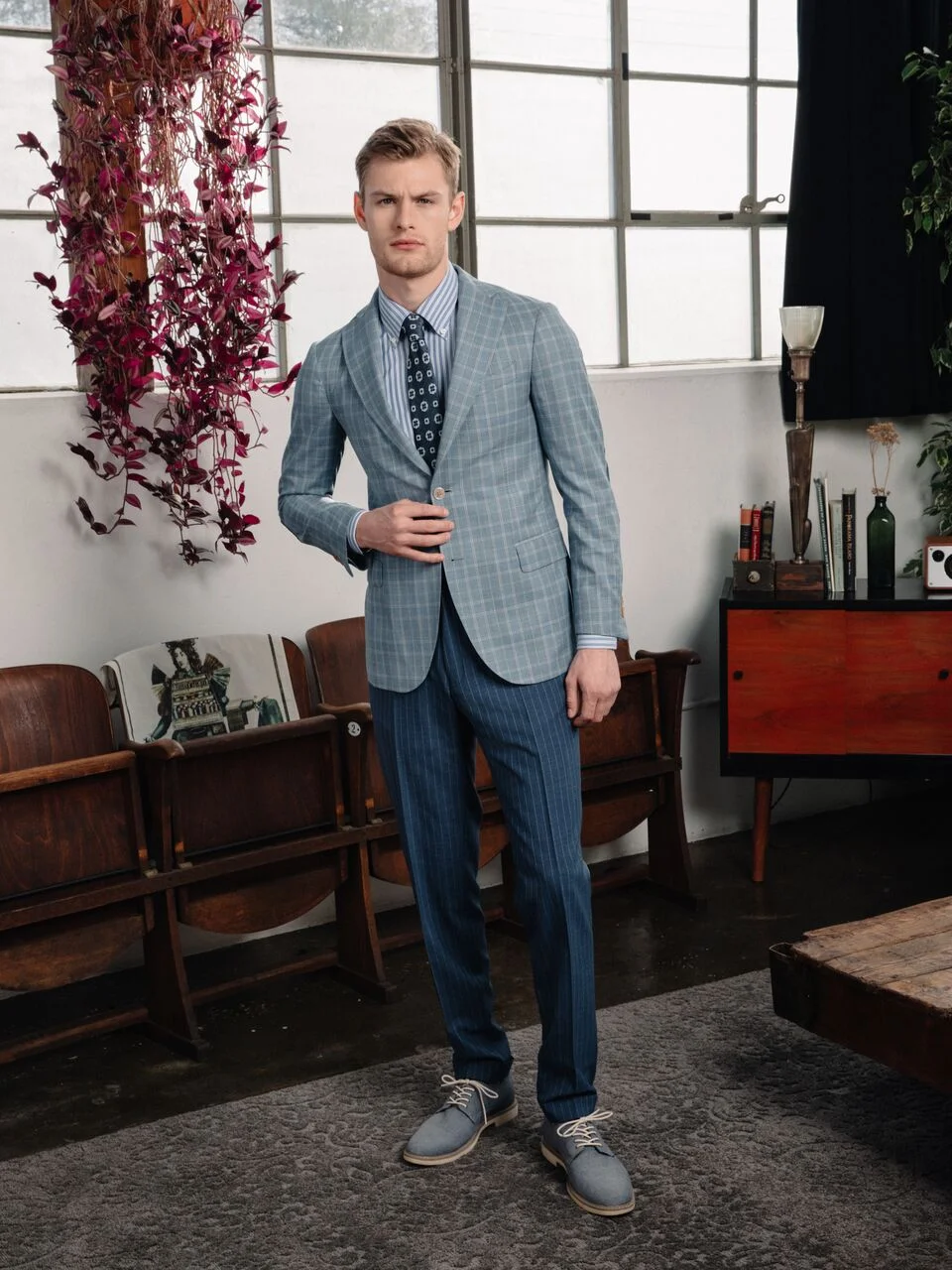 Model - Noah Teicher (LA Models) Made to Measure Suit. Ready-to-Wear Necktie Klein Epstein & Parker - Newport Beach