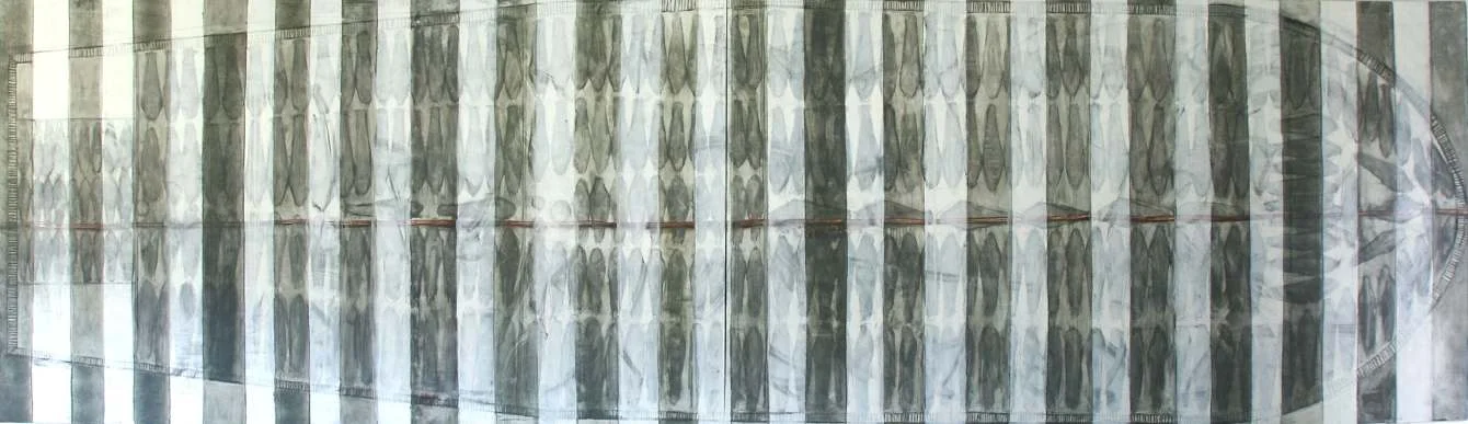  Invisible Passage (Stage 1), 114 x 396, mixed media on canvas, 2009. commissioned by the de Young Museum. 