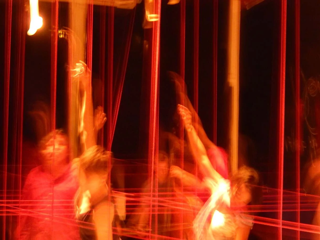Teobi's Dreaming ensemble in dress rehearsal with set design by Todd Thomas Brown Red Poppy Art House, San Francisco, 2014 