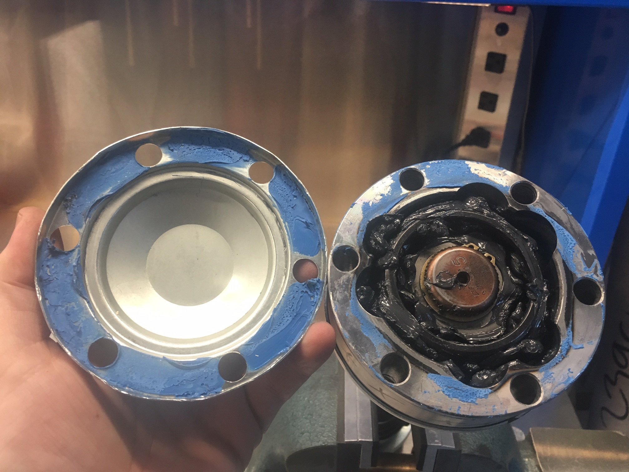 Cap on the left and CV joint on the right