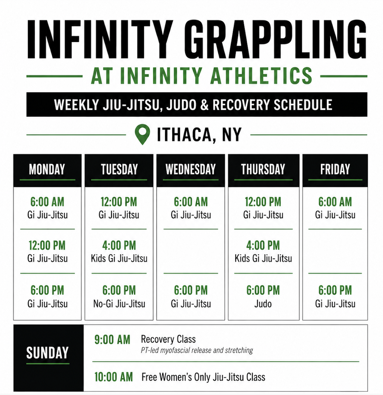 Ithaca Jiu Jitsu Schedule