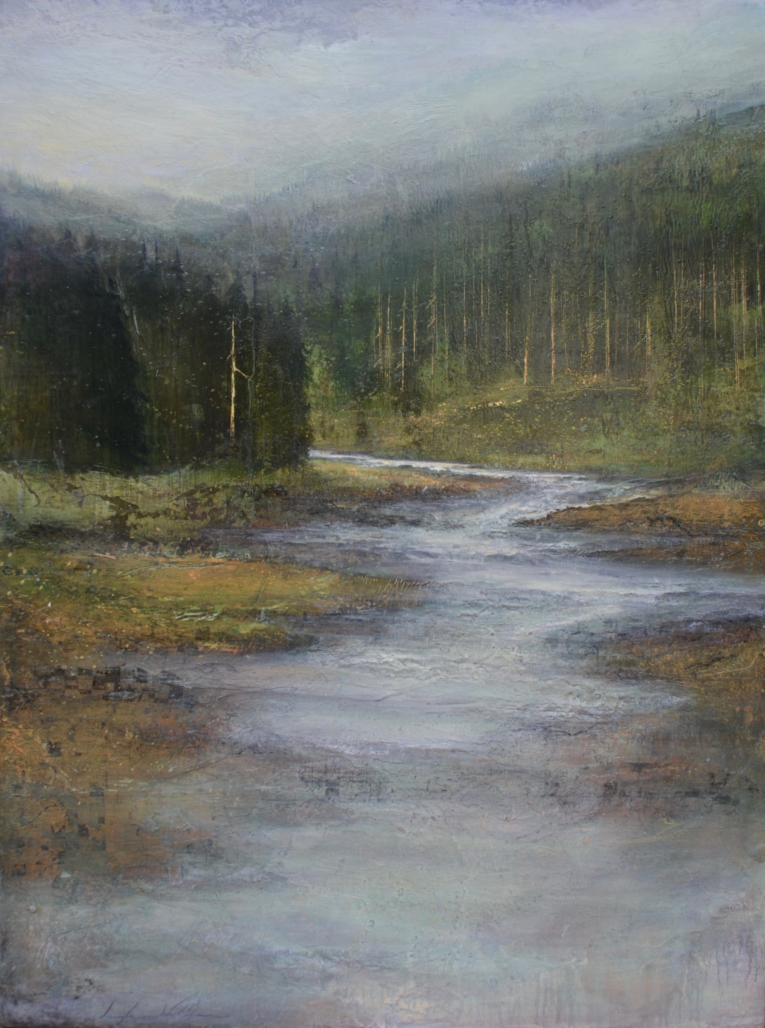 MidStream , 48"x36", mixed media on wood, Sold