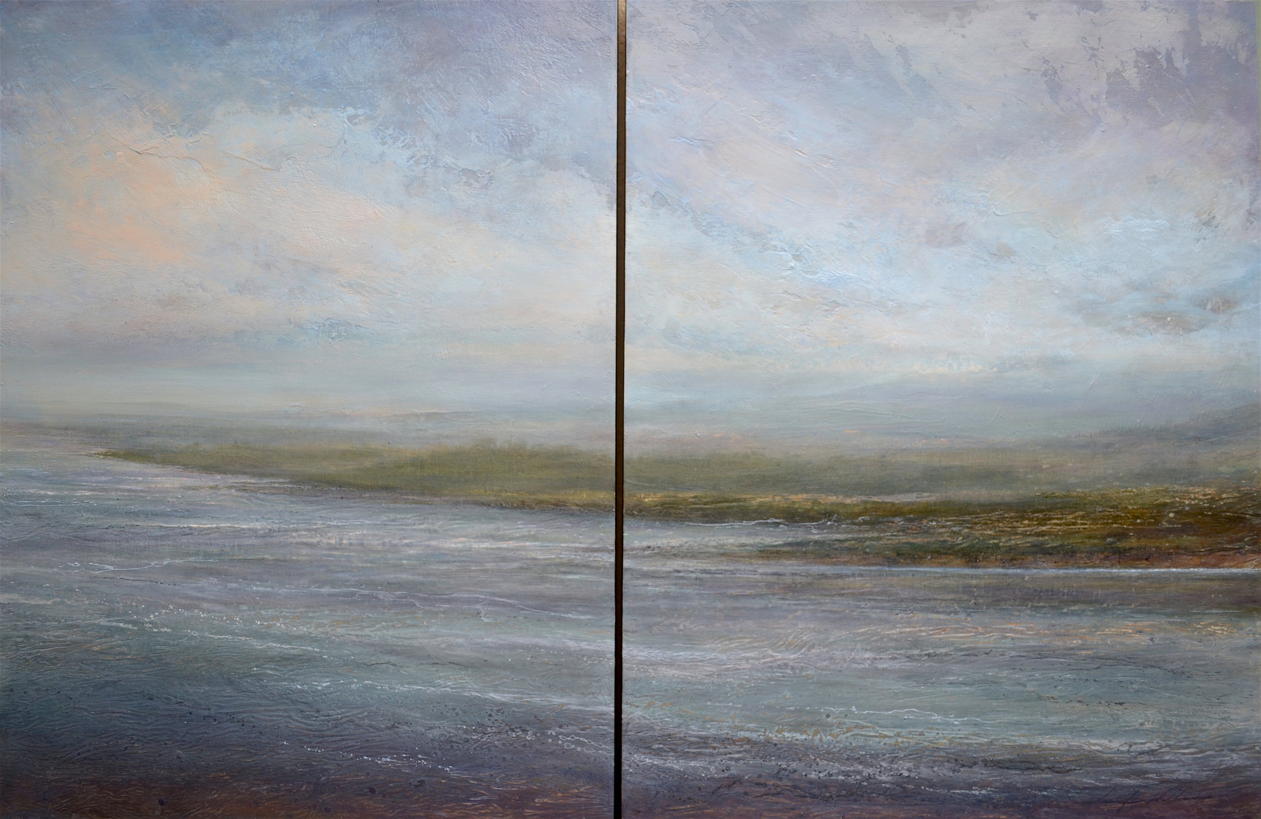 Aquene , diptych 40"x 60" mixed media on wood ~ SOLD