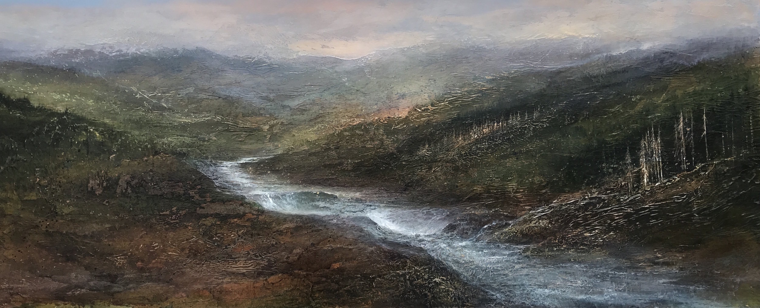   Cedar Falls , 24"x60", mixed media on wood ~ SOLD  