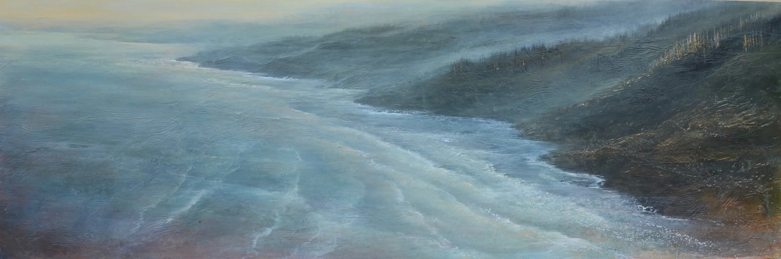 Embraced , 24"x72" mixed media on wood ~ SOLD