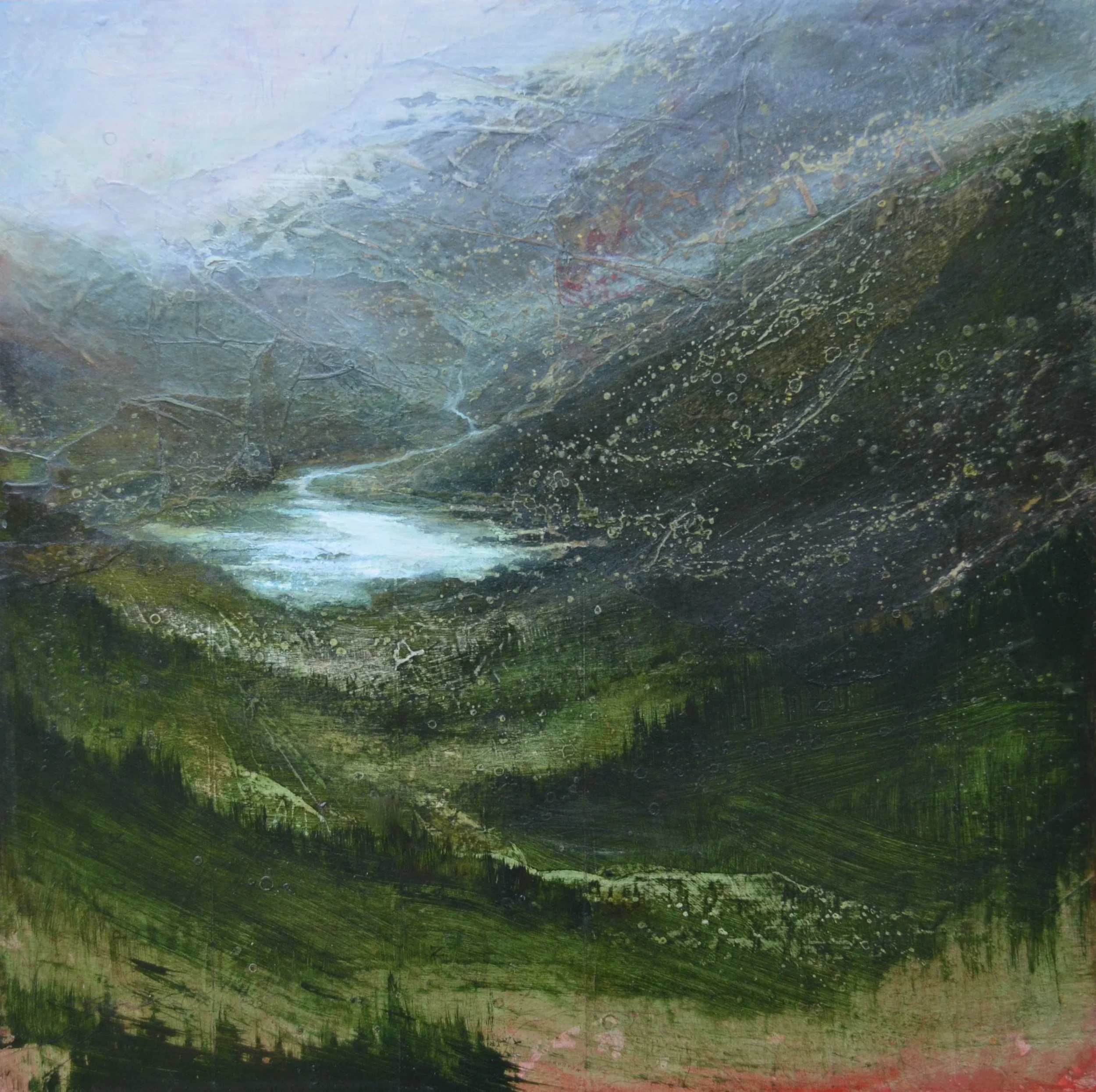 Glacial Fed II , 24'x24" mixed media on wood ~sold