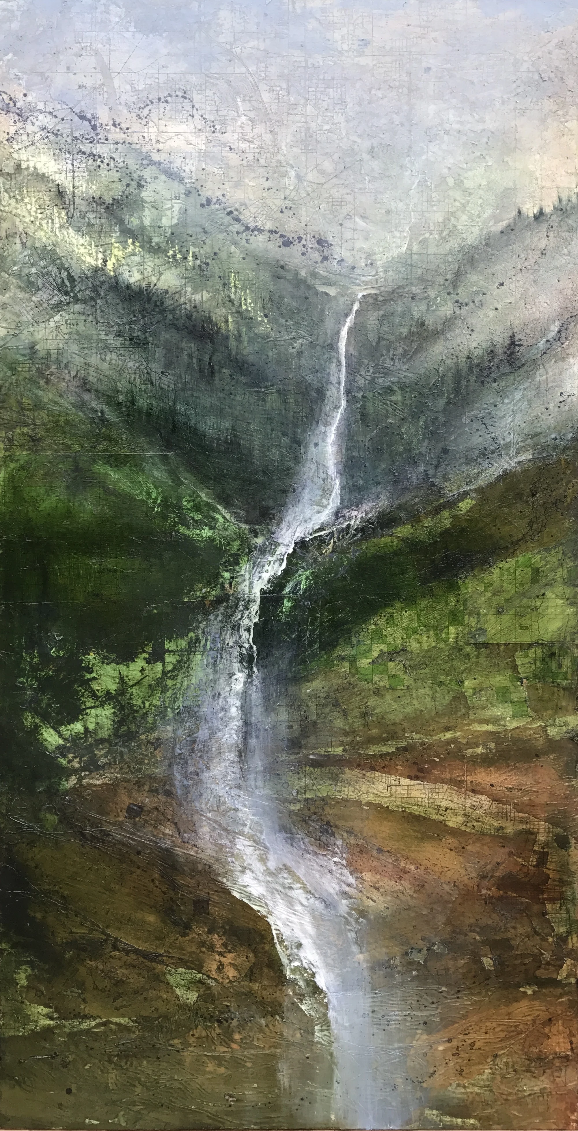 Downspout , 48"x24" mixed media on wood ~ SOLD