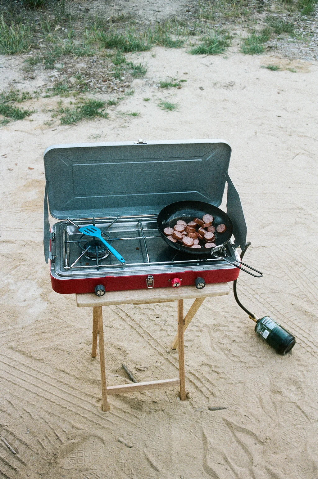 Cooking supper in the mountains.
