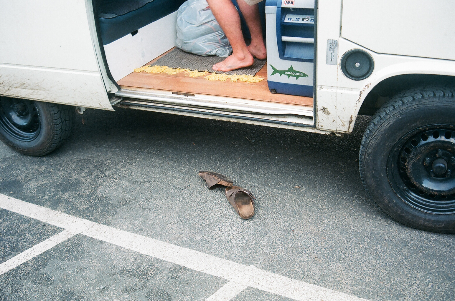 Caleb's impressively worn in Birkenstocks.