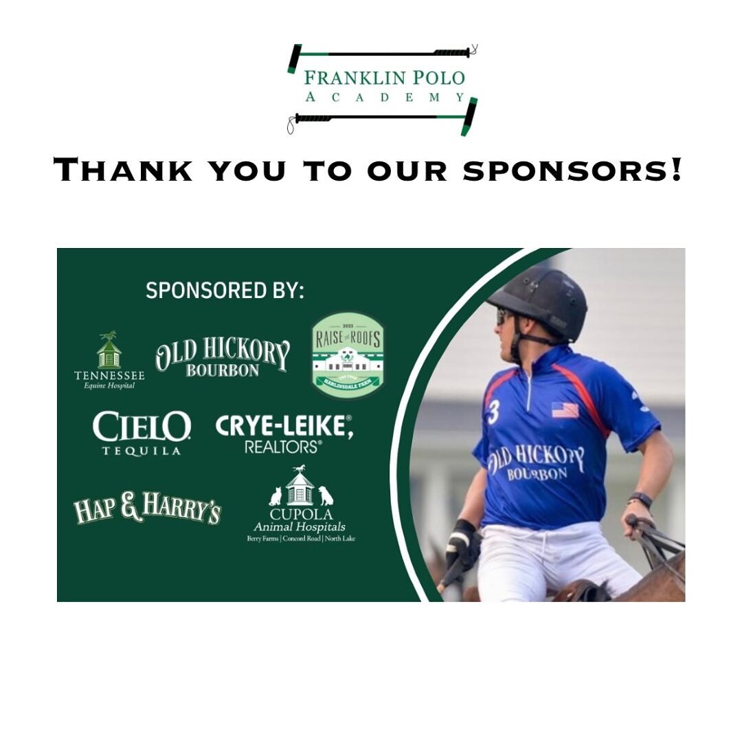 Your sponsorships make our public polo matches possible! 🙌Thank you for your ongoing support: @friendsoffranklinparks @oldhickorybourbon @cielotequila @tnequinehospital @hap_and_harrys @lipmanbrothers @williamson_hlth @williamsonhealthfoundation #cr