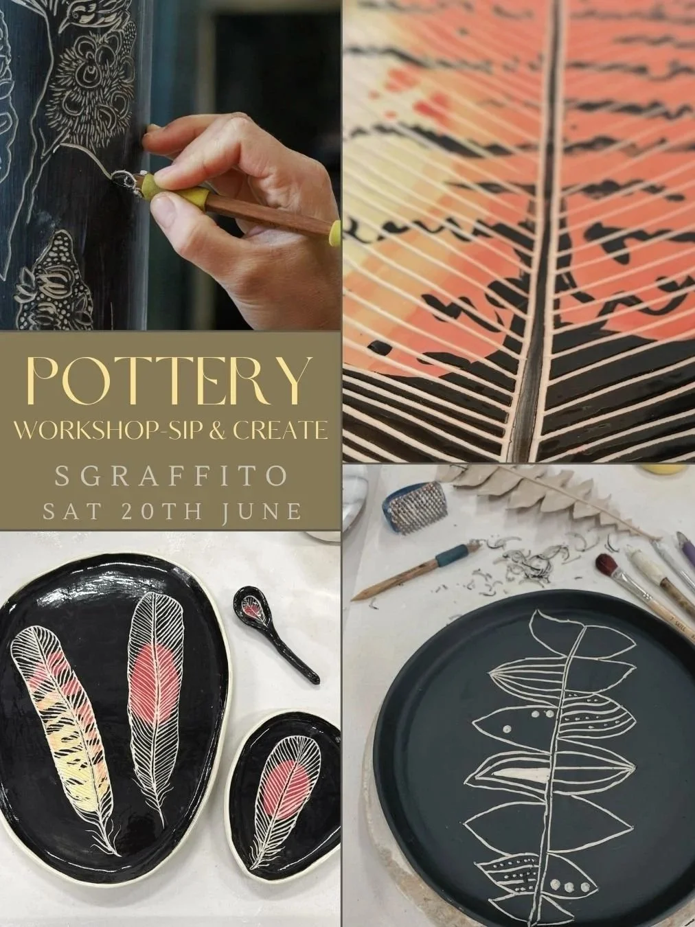 POTTERY WORKSHOP - Sip & Create- Sgraffito Shaped Plate [Saturday, 20th June]