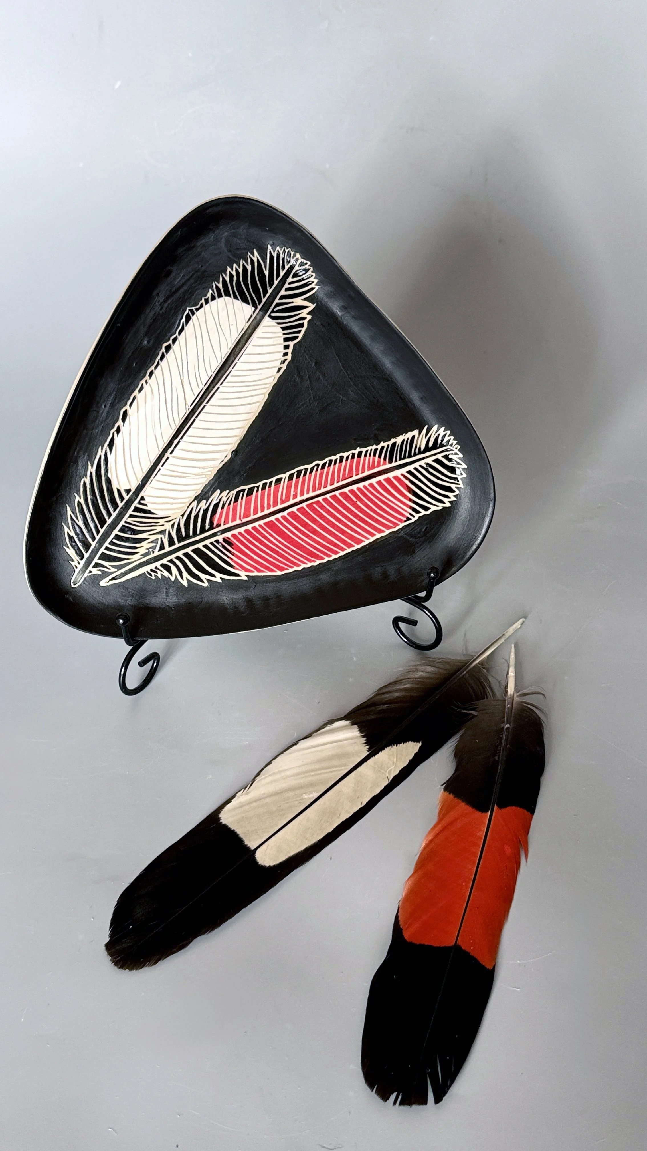 Black Cockatoo Feather Triangle Platter.jpg