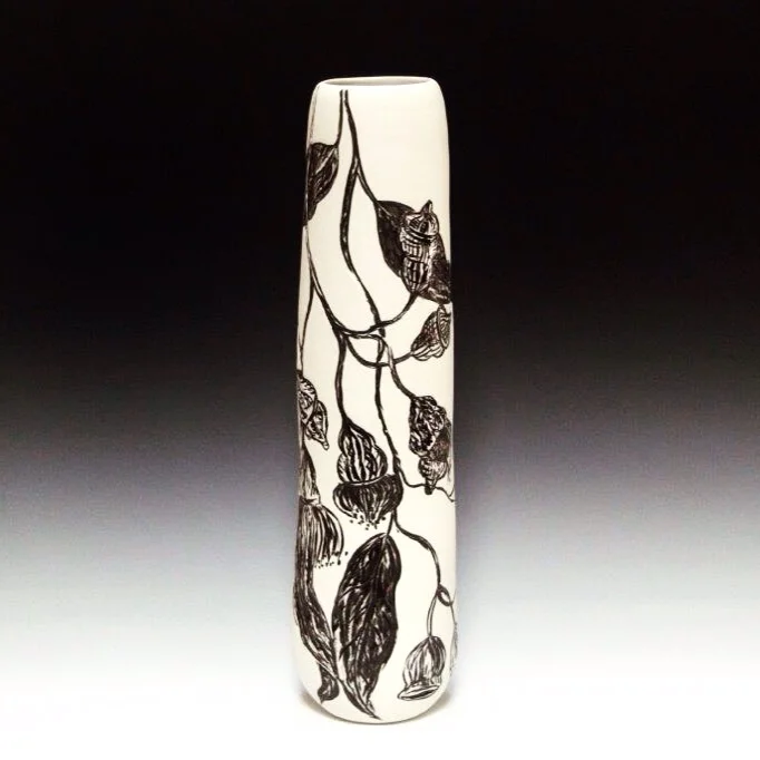 Tall Native Botanical Vase featuring Eucalyptus blossoms