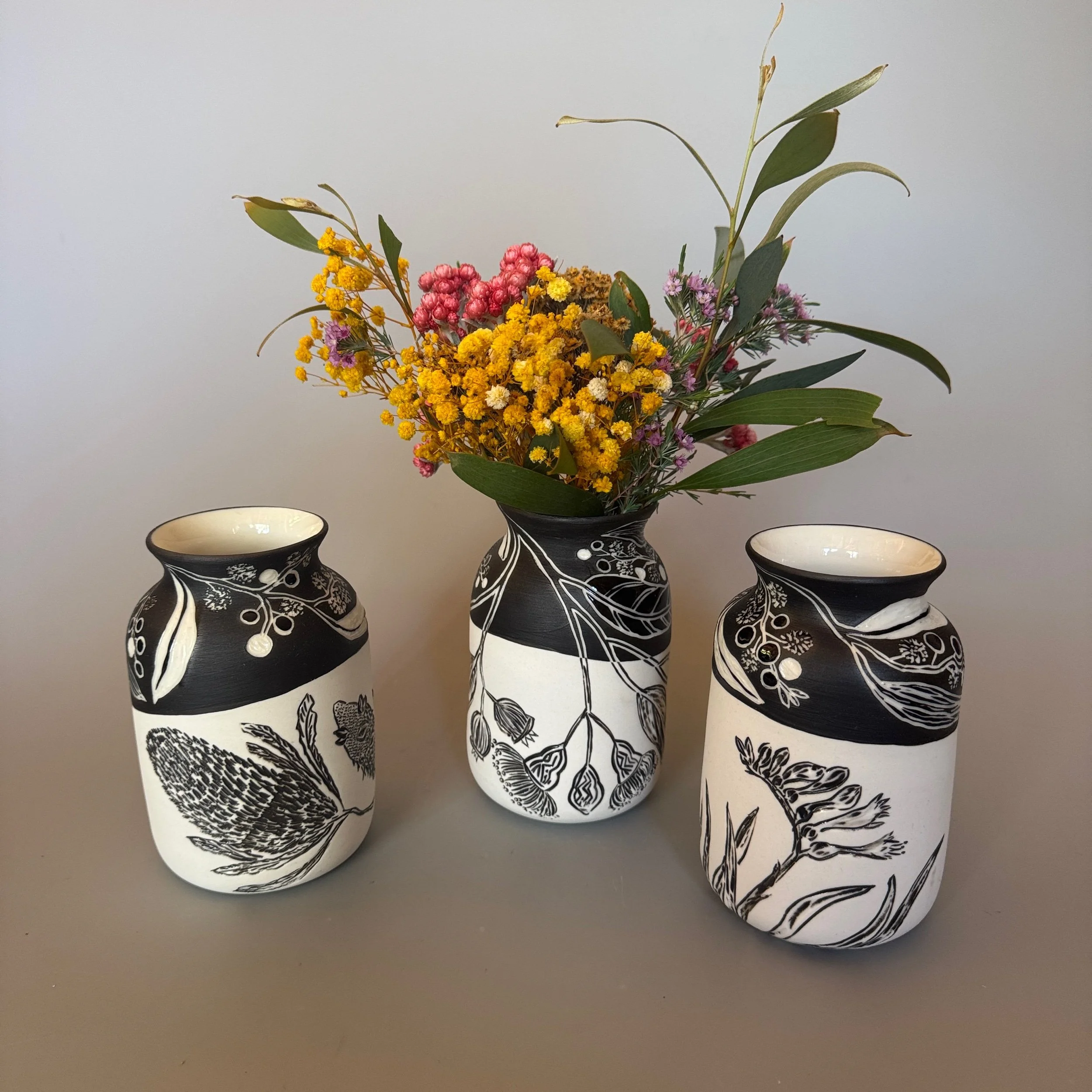 Native Botanicals- Black and white vase